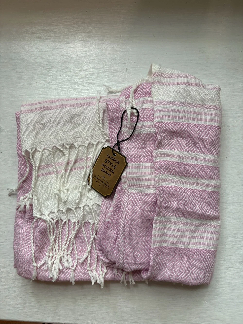 Turkish Beach Towel — Pink & White Diamond Weave
